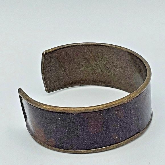 Rustic Brass Tone Cuff Bracelet Faux Brown Leather Unisex Western Jewelry - Picture 5 of 10